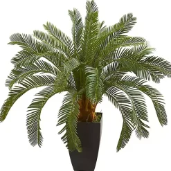Trees & Topiaries>Kirklands Home Cycas Floor Plant in Tall Black Planter, 30 in.