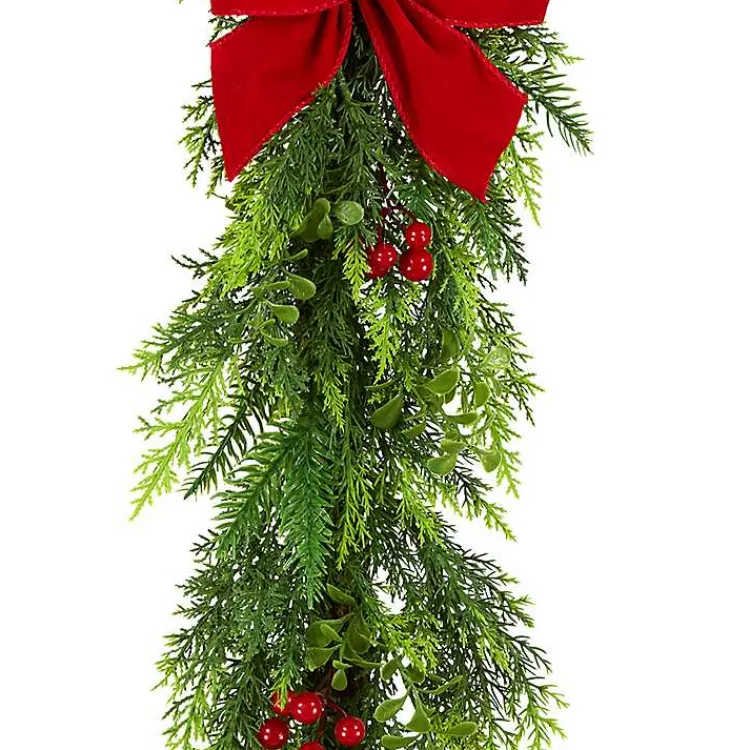 Christmas Arrangements & Garland>Kirklands Home Cypress and Red Berry Christmas Garland, 6 ft.