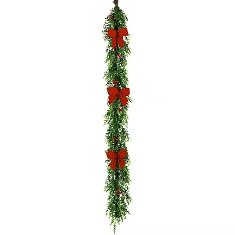 Christmas Arrangements & Garland>Kirklands Home Cypress and Red Berry Christmas Garland, 6 ft.