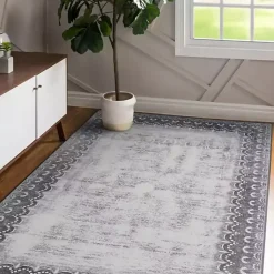 Kirklands Home Dardon Bordered Washable Area Rug, 5x7 Gray Clearance