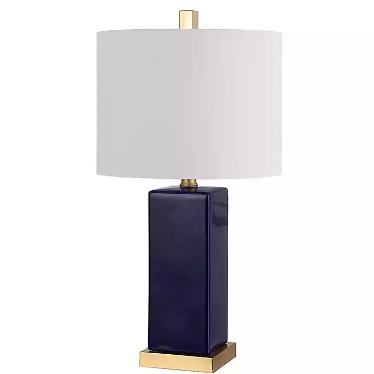 Kirklands Home Dark Blue Ceramic Square Wendi Table Lamp White Outlet