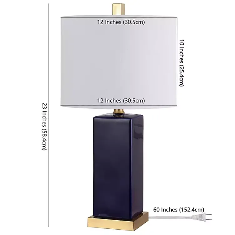 Kirklands Home Dark Blue Ceramic Square Wendi Table Lamp White Outlet