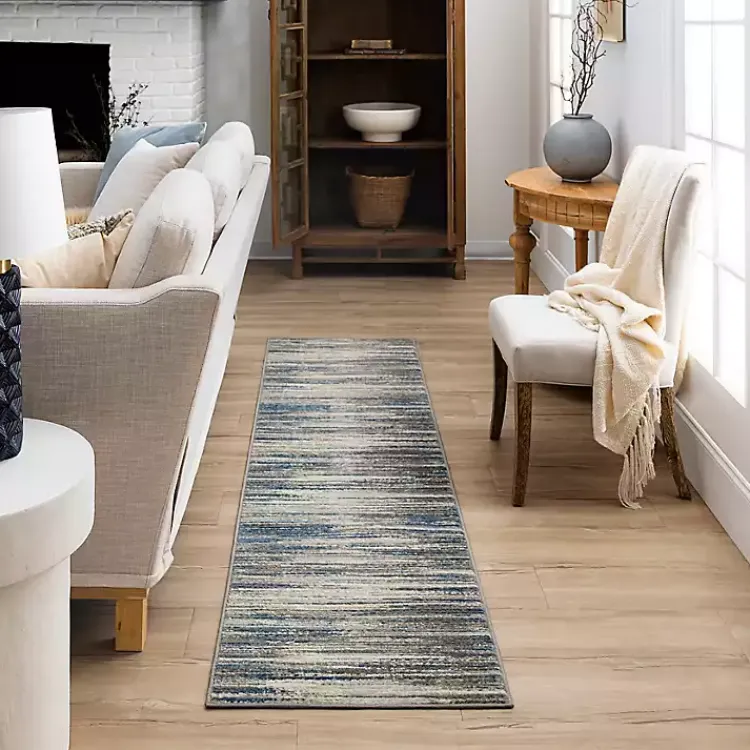 Kirklands Home Dark Blue Claire Modern Runner, 2x8 New