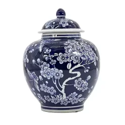 Decorative Bowls & Jars>Kirklands Home Dark Floral Chinoiserie Jar, 10 in. Blue