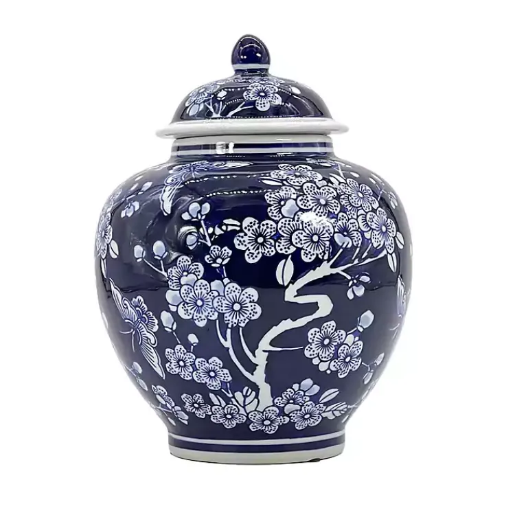 Decorative Bowls & Jars>Kirklands Home Dark Floral Chinoiserie Jar, 10 in. Blue