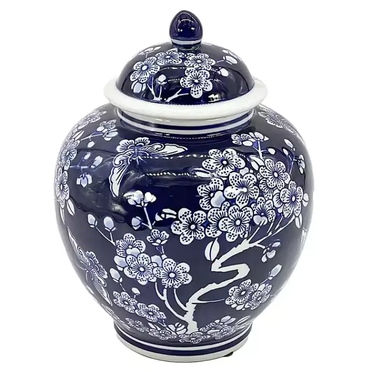 Decorative Bowls & Jars>Kirklands Home Dark Floral Chinoiserie Jar, 10 in. Blue