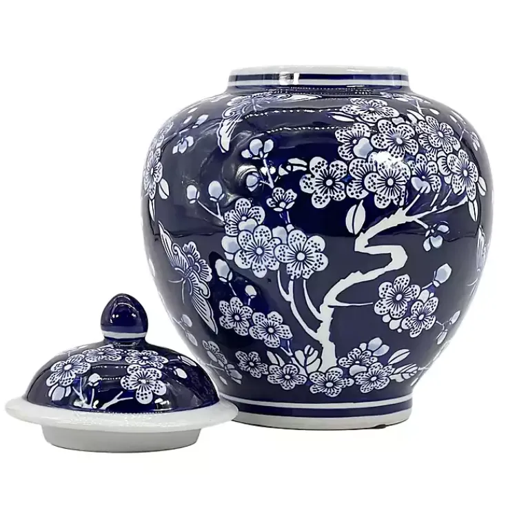 Decorative Bowls & Jars>Kirklands Home Dark Floral Chinoiserie Jar, 10 in. Blue