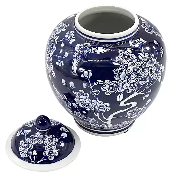 Decorative Bowls & Jars>Kirklands Home Dark Floral Chinoiserie Jar, 10 in. Blue