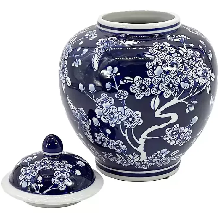 Decorative Bowls & Jars>Kirklands Home Dark Floral Chinoiserie Jar, 10 in. Blue