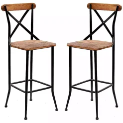 Kirklands Home Dark Bronze and Pine Wood Bar Stools, Set of 2 Brown New