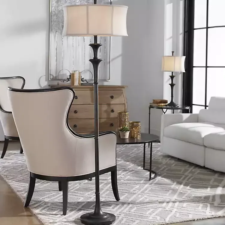 Kirklands Home Dark Bronze Metal Flare Floor Lamp Tan