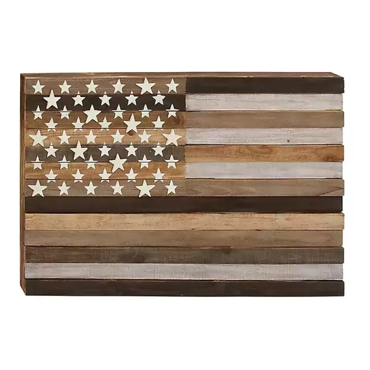 Kirklands Home Dark American Flag Wooden Wall Sculpture Brown Sale