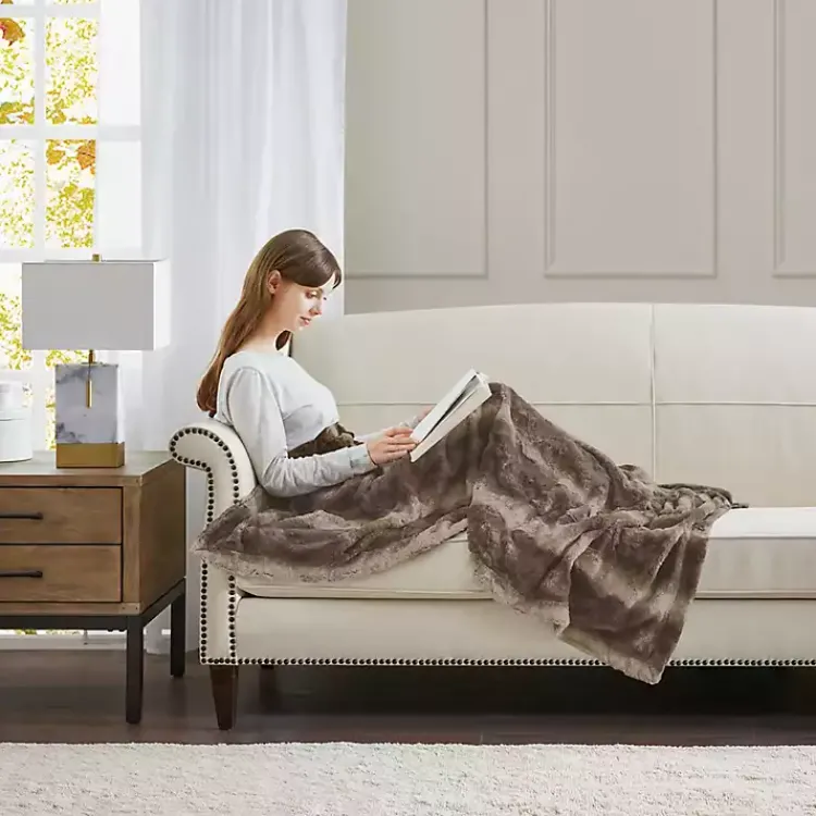 Blankets & Throws>Kirklands Home Dark Faux Fur Oversized Throw Blanket Brown