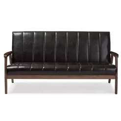 Kirklands Home Dark Faux Leather Channel Sofa, 63 in. Brown Discount