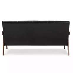 Kirklands Home Dark Faux Leather Channel Sofa, 63 in. Brown Discount