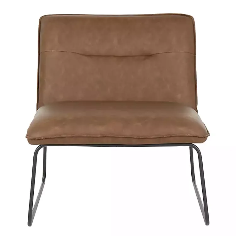 Kirklands Home Dark Faux Leather Sleigh Accent Chair Brown Hot