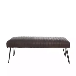 Kirklands Home Dark Leather Tufted Panel Bench Brown New