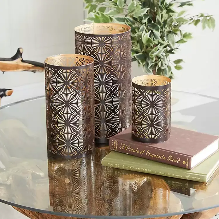 Candle Holders>Kirklands Home Dark Pierced Metal Candle Holders, Set of 3 Brown