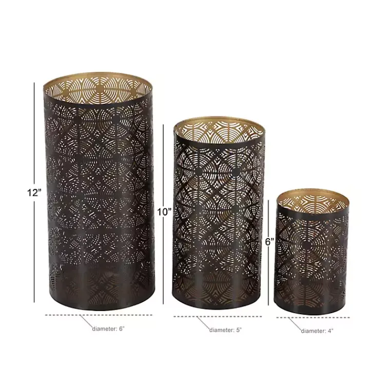 Candle Holders>Kirklands Home Dark Pierced Metal Candle Holders, Set of 3 Brown