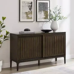 Kirklands Home Dark Slatted Sliding Door Sideboard Brown Online