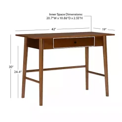 Kirklands Home Dark Wood 1-Drawer Midcentury Modern Desk Brown Clearance