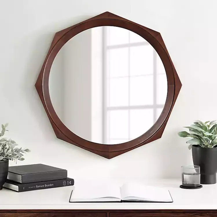 Kirklands Home Dark Wood Octagon Cyrus Wall Mirror Brown Sale