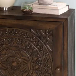 Kirklands Home Dark Chestnut Medallion Carved Cabinet Brown Online