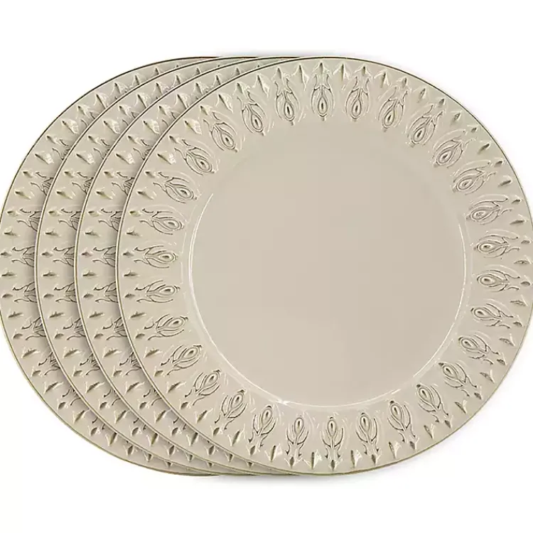 Kirklands Home Dark Cream Plume Border Chargers, Set of 4 Ivory Best