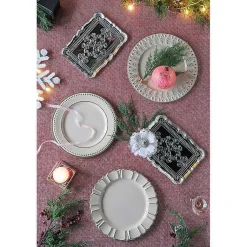 Kirklands Home Dark Cream Plume Border Chargers, Set of 4 Ivory Best