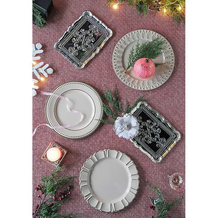 Kirklands Home Dark Cream Plume Border Chargers, Set of 4 Ivory Best