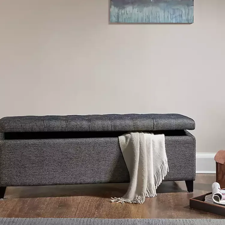 Kirklands Home Dark Button Tufted Storage Bench Gray Outlet