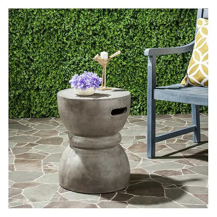Kirklands Home Dark Drum Accent Table with Handles Gray Best
