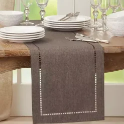 Kirklands Home Dark Hemstitch Border Table Runner Gray Hot