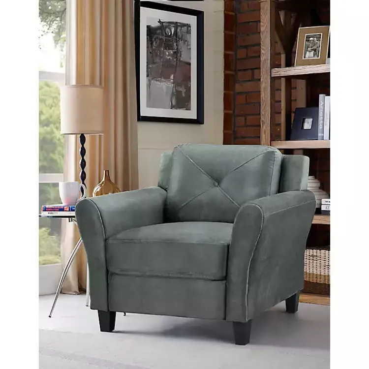 Kirklands Home Dark Kelly Microfiber Rolled Armchair Gray Clearance