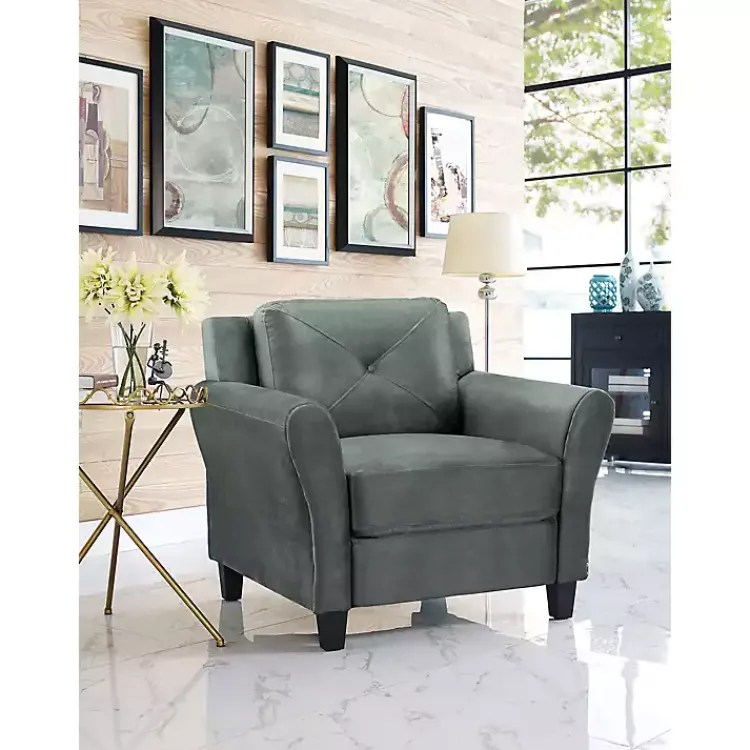 Kirklands Home Dark Kelly Microfiber Rolled Armchair Gray Clearance