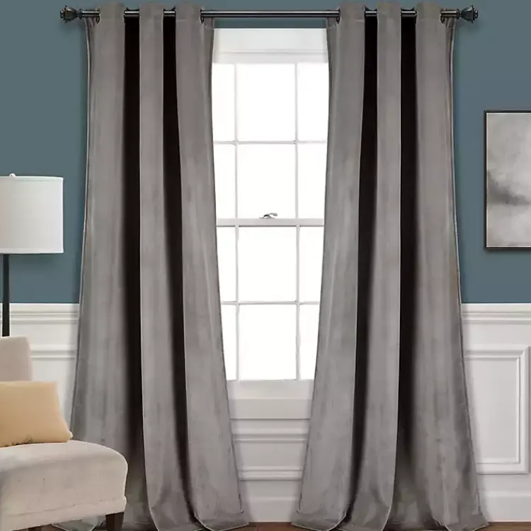 Kirklands Home Dark Prima Velvet Curtain Panel Set, 108 in. Gray Best