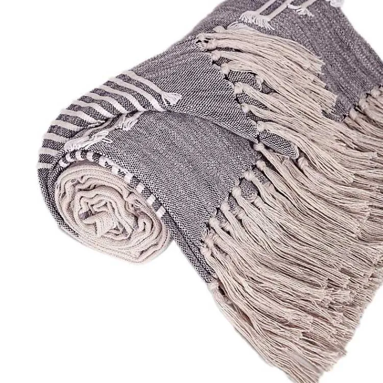 Blankets & Throws>Kirklands Home Dark Slub Striped Tassel Throw Gray