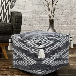 Poufs & Floor Cushions>Kirklands Home Dark Gray Tasseled Static Geo Cotton Square Pouf