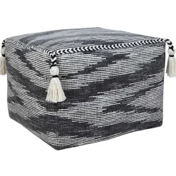Poufs & Floor Cushions>Kirklands Home Dark Gray Tasseled Static Geo Cotton Square Pouf