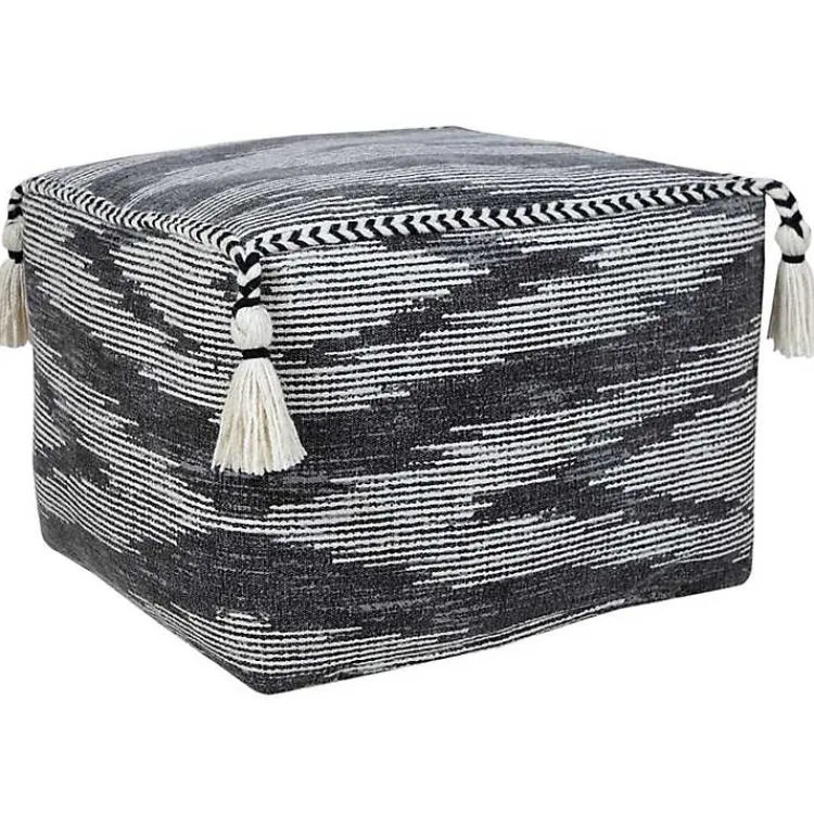 Poufs & Floor Cushions>Kirklands Home Dark Gray Tasseled Static Geo Cotton Square Pouf
