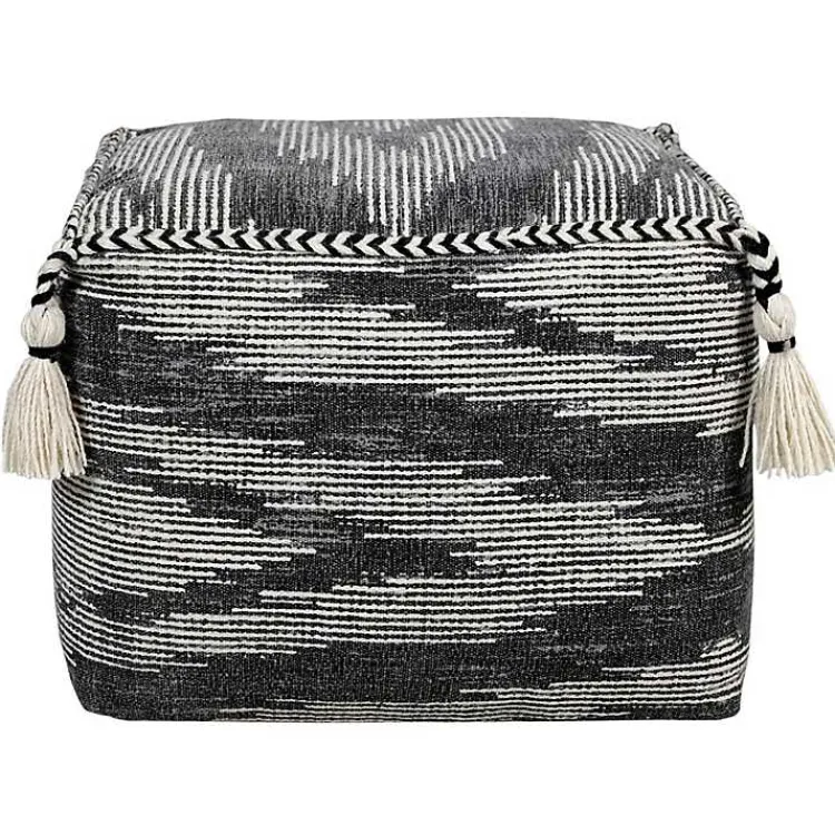 Poufs & Floor Cushions>Kirklands Home Dark Gray Tasseled Static Geo Cotton Square Pouf