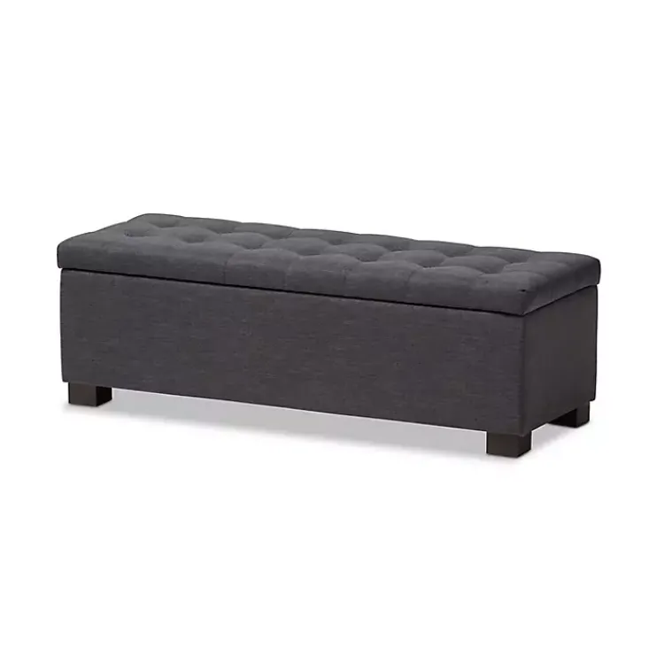 Kirklands Home Dark Tufted Contemporary Storage Bench Gray Outlet