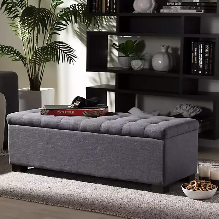 Kirklands Home Dark Tufted Contemporary Storage Bench Gray Outlet
