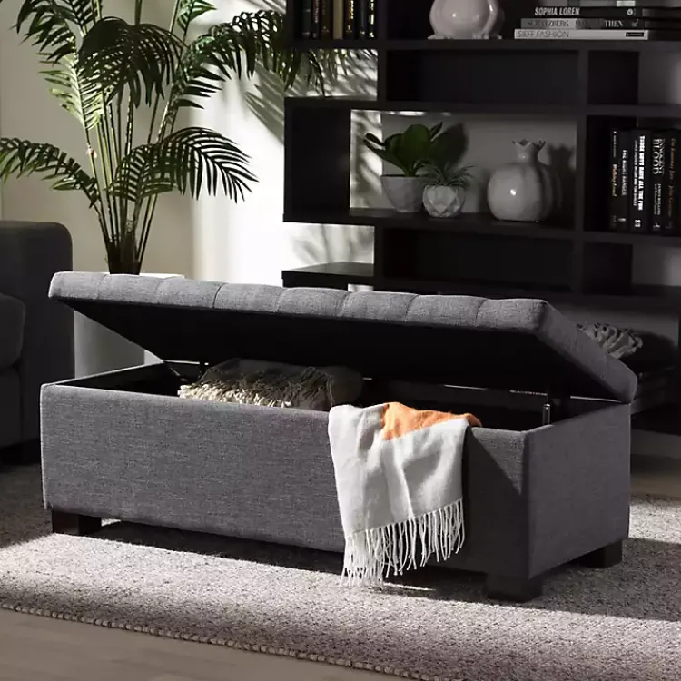 Kirklands Home Dark Tufted Contemporary Storage Bench Gray Outlet