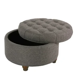 Kirklands Home Dark Tufted Round Storage Ottoman Gray