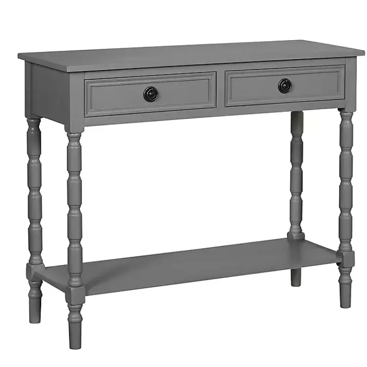Kirklands Home Dark Wood 2-Drawer Barrett Console Table Gray New