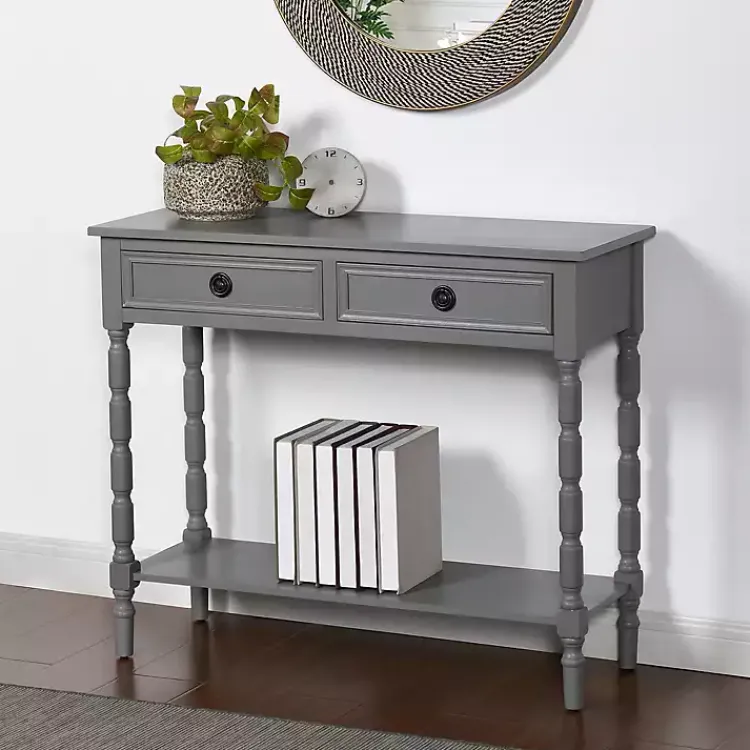 Kirklands Home Dark Wood 2-Drawer Barrett Console Table Gray New
