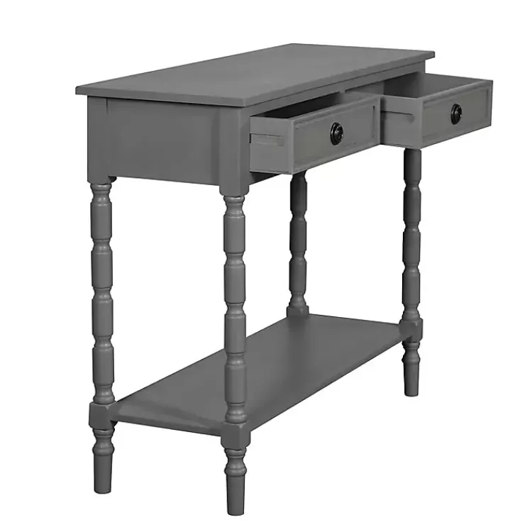 Kirklands Home Dark Wood 2-Drawer Barrett Console Table Gray New