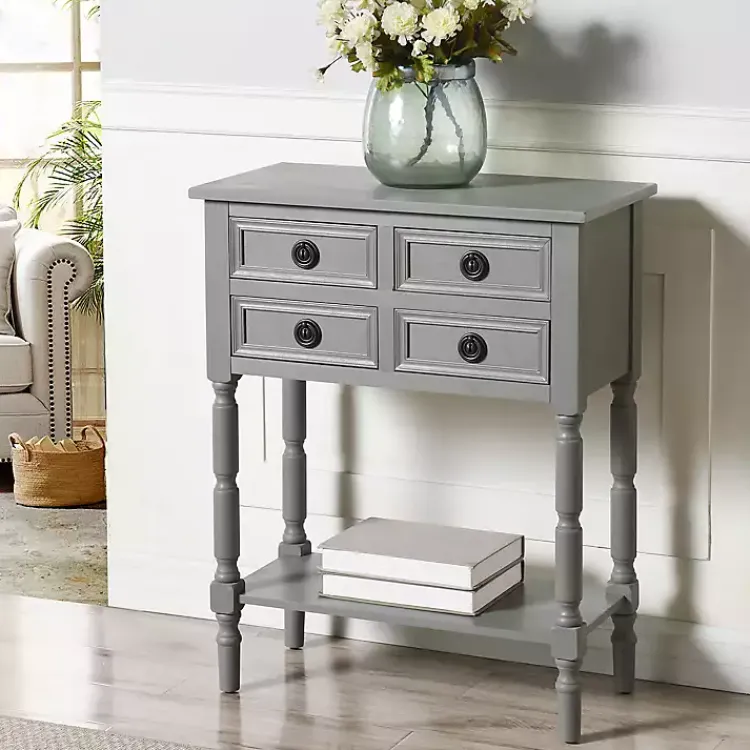 Kirklands Home Dark Wood 4-Drawer Barrett Console Table Gray Sale