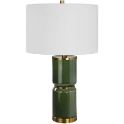 Kirklands Home Dark Green and Gold Eva Table Lamp White Clearance